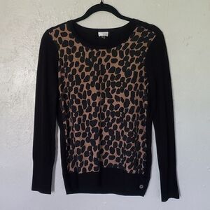 Ecru Mixed Material Leapord Print Sweater Size S